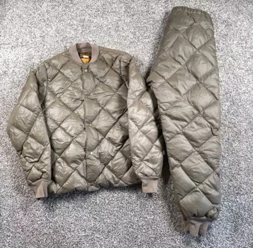 VTG 90s Eddie Bauer Goose Down Quilted Jacket Pants Men's Large Green Suit - Picture 1 of 23