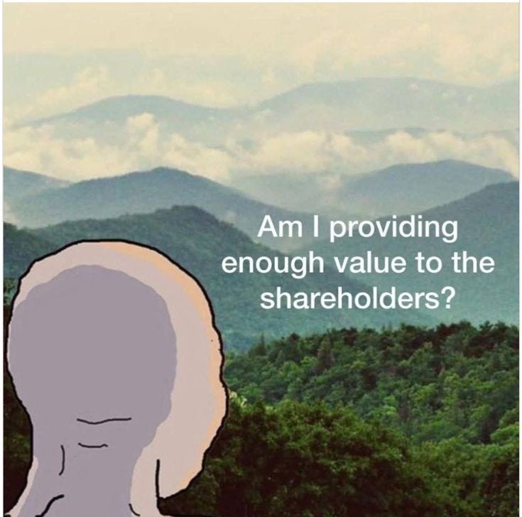 This may contain: an image of a person looking at mountains with the words, am i providing enough value to the shareholders?