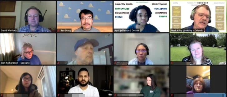 Zoom meeting grid with Mark and April