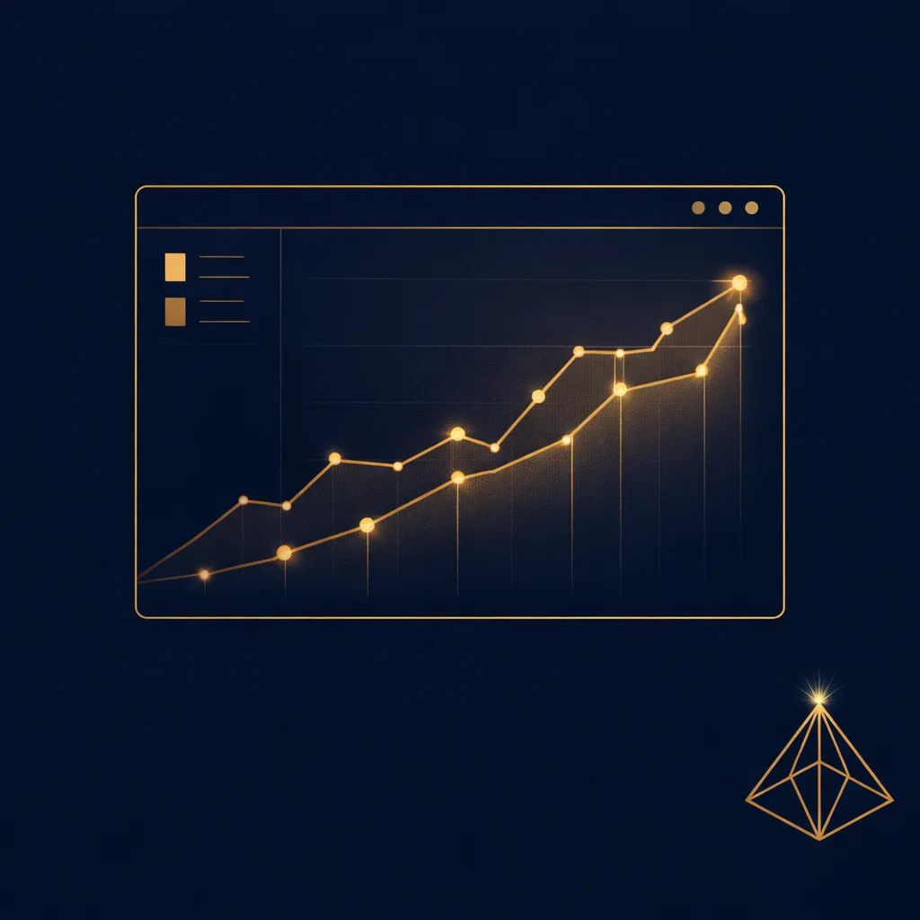 The Visible Practitioner case study image February 2026. Abstract analytics dashboard with upward trends representing MoonInMental AI visibility tracking progress.