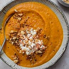 Carrot, Cumin & Red Lentil Soup with Hazelnut Dukkah. 