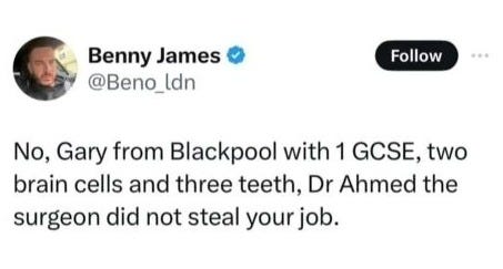 A screenshot of a tweet. A screenshot of a tweet.