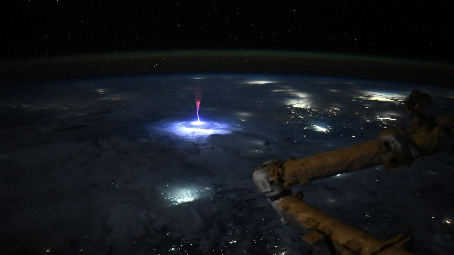 ISS astronaut captures a rare phenomenon from orbit — a giant 'sprite'  above a thunderstorm | Space