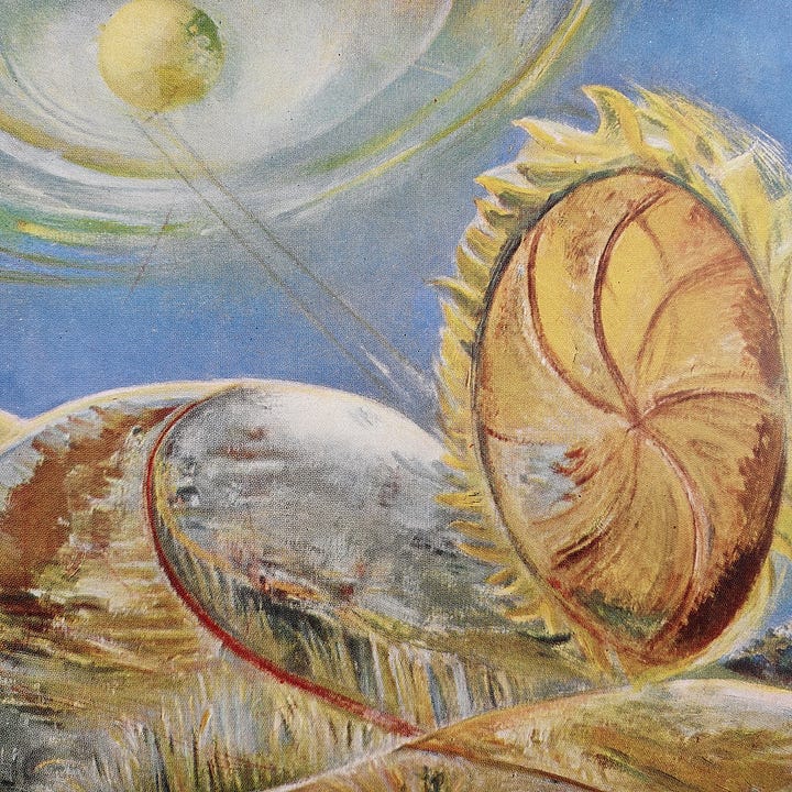 The final two paintings of Paul Nash, Left: Solstice of the Sun, Right: Eclipse of the Sun, both 1945.