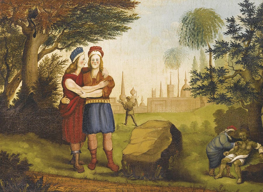 Edward Hicks Painting - Jonathan and David at the Stone Ezel by Edward Hicks