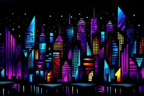 Blacklight cityscape style at different levels of stylize