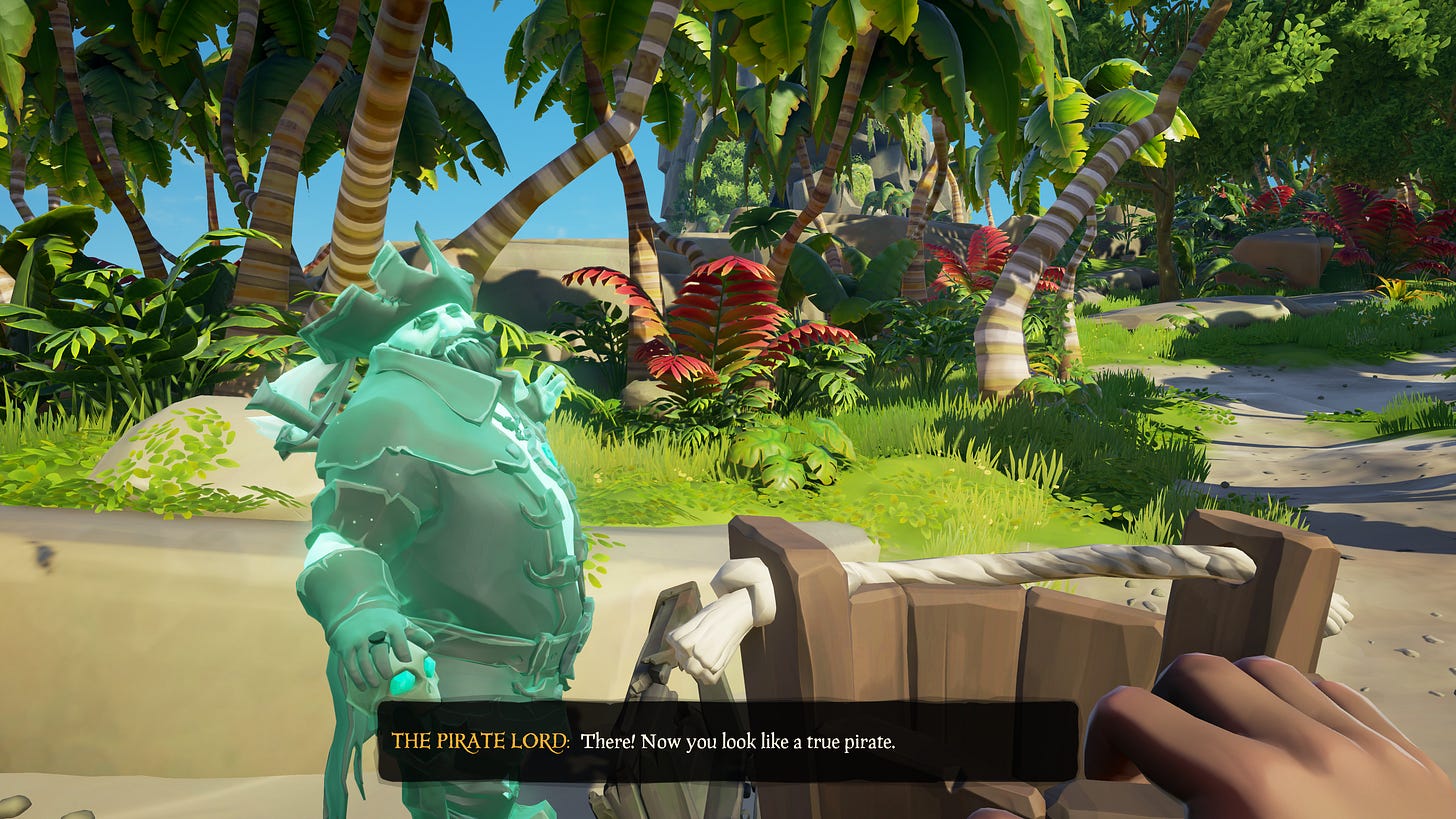 The Pirate Lord telling me I look like a pirate when holding a bucket.