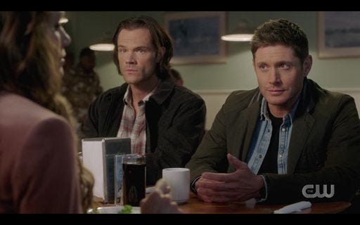 15.15 Sam Dean Winchester with Amara at diner 15.15 Sam Dean Winchester with Amara at diner