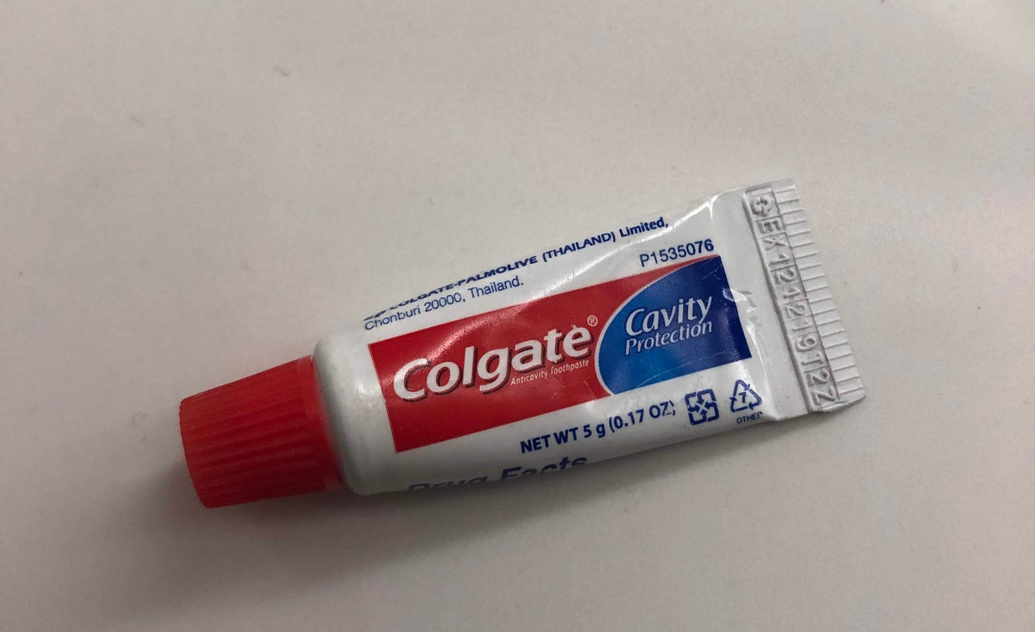 tiny tube of toothpaste