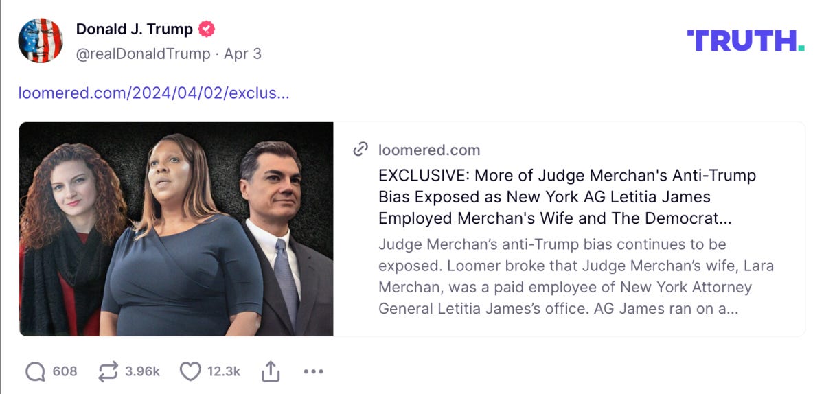 Trump shares Loomer attack on Judge Merhcan