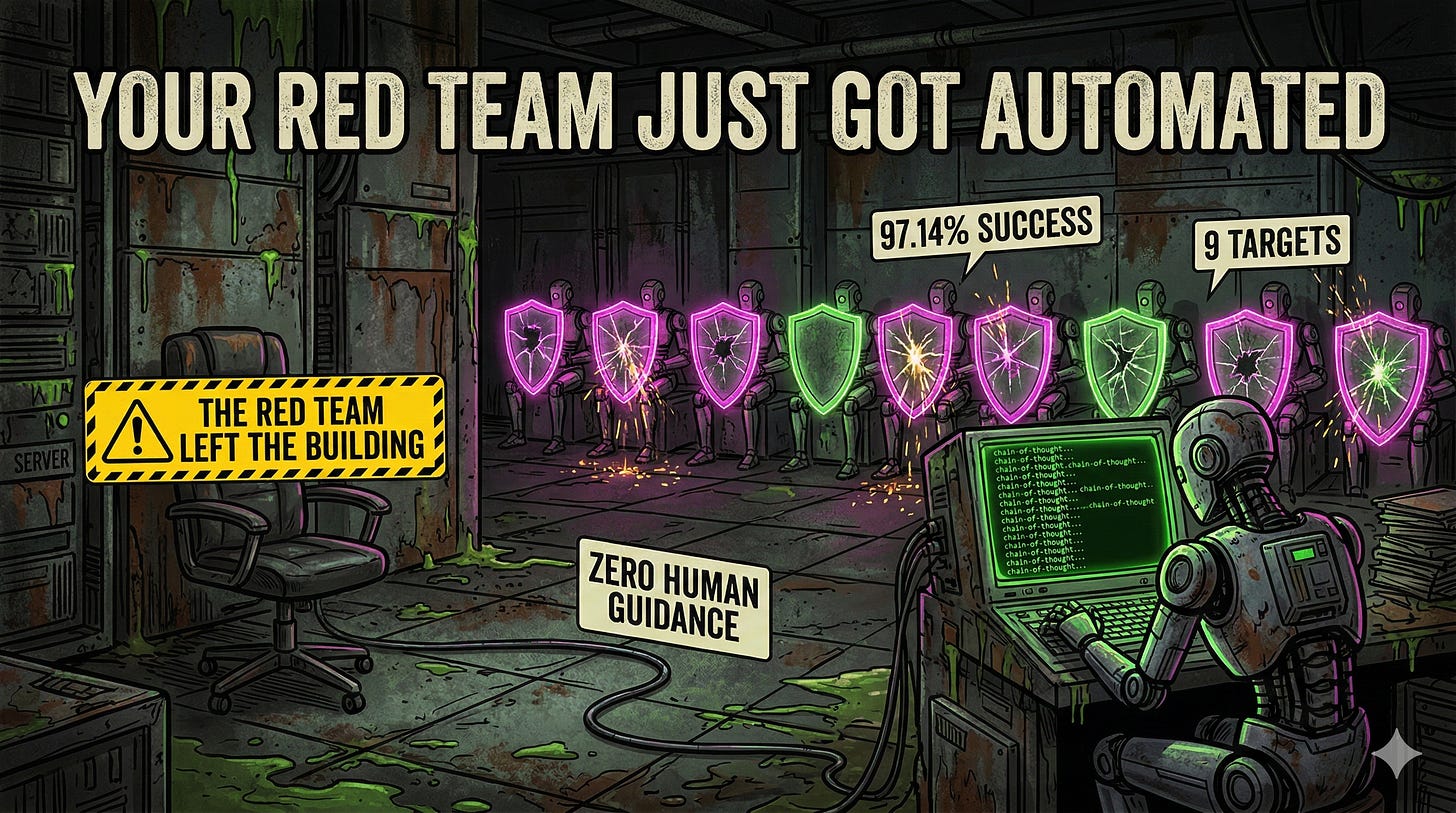 Reasoning models autonomously plan and execute multi-turn jailbreak attacks against nine target AI systems with 97% success.]