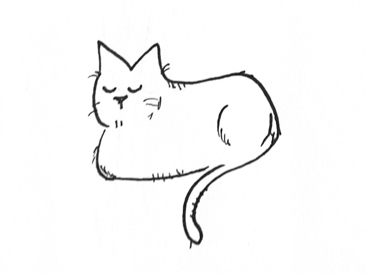 a simple line drawing of a sleepy cat