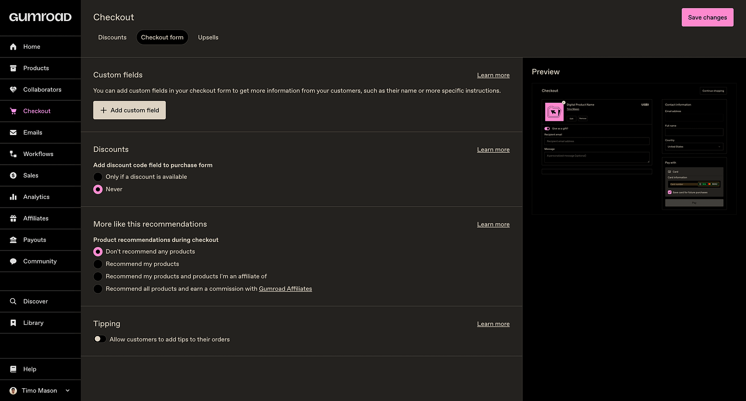 gumroad checkout form settings gumroad checkout form settings