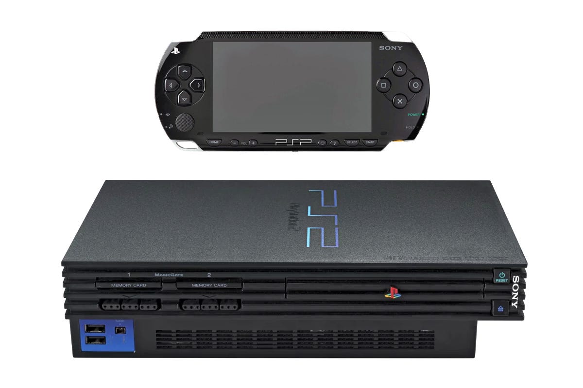 PlayStation Portable and PlayStation 2 shown together for comparison