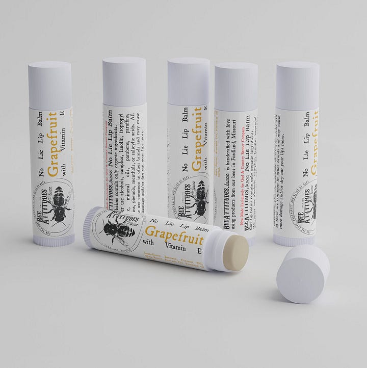 Created a 3d mockup for BeeAttitudes.buzz No Lie Lip Balm.