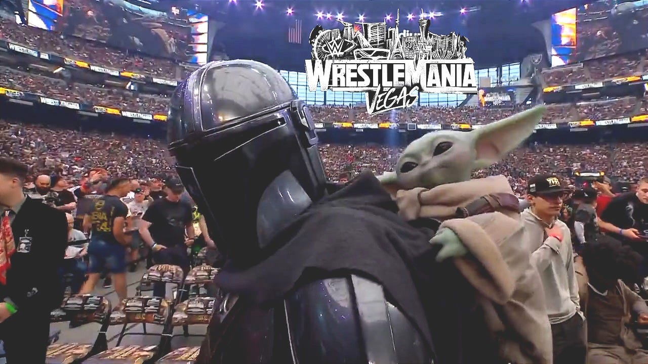 The Mandalorian and Grogu at Wrestlemania