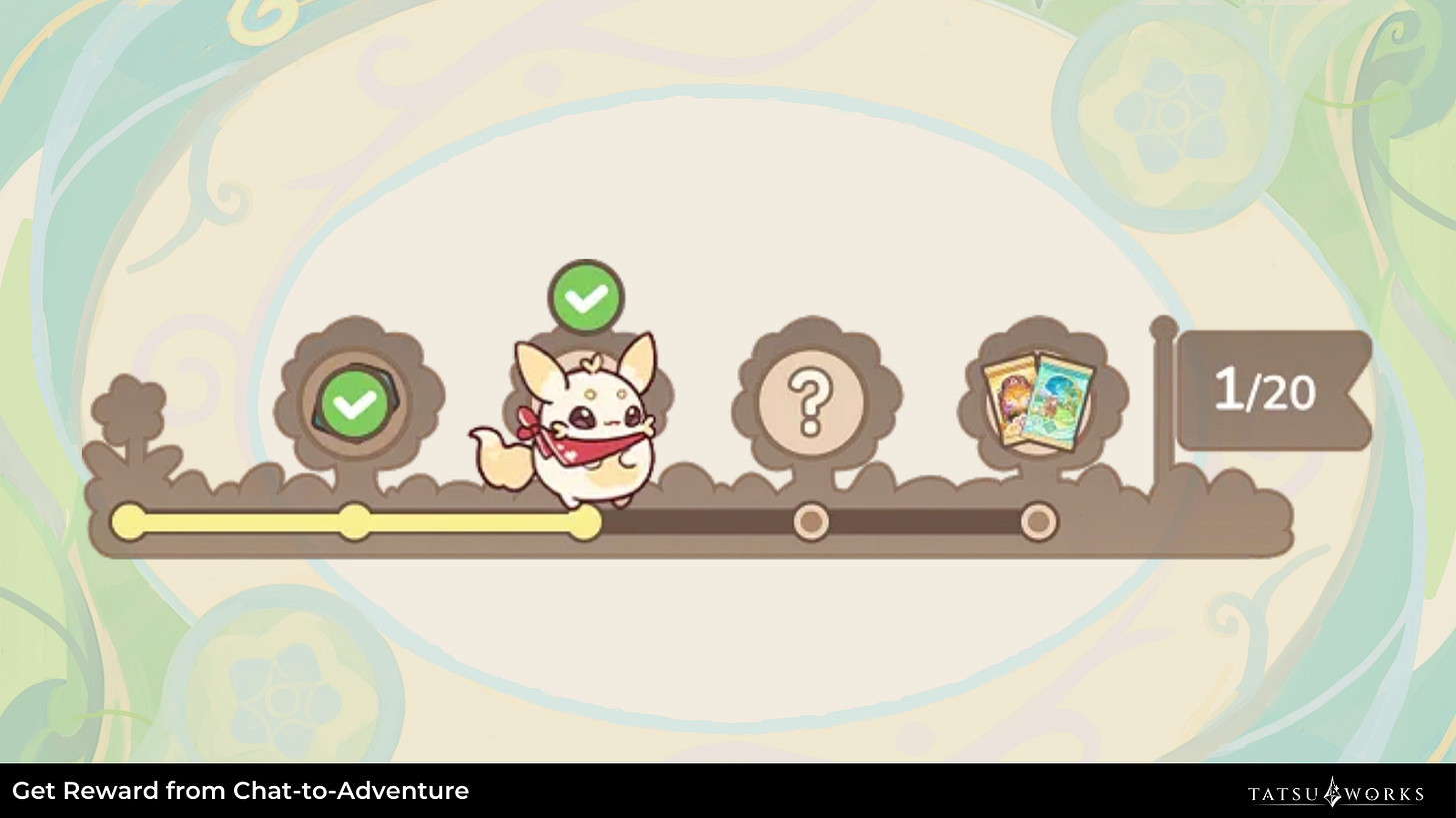Chat-to-Adventure interface in Trailbound, cozy game on Discord.