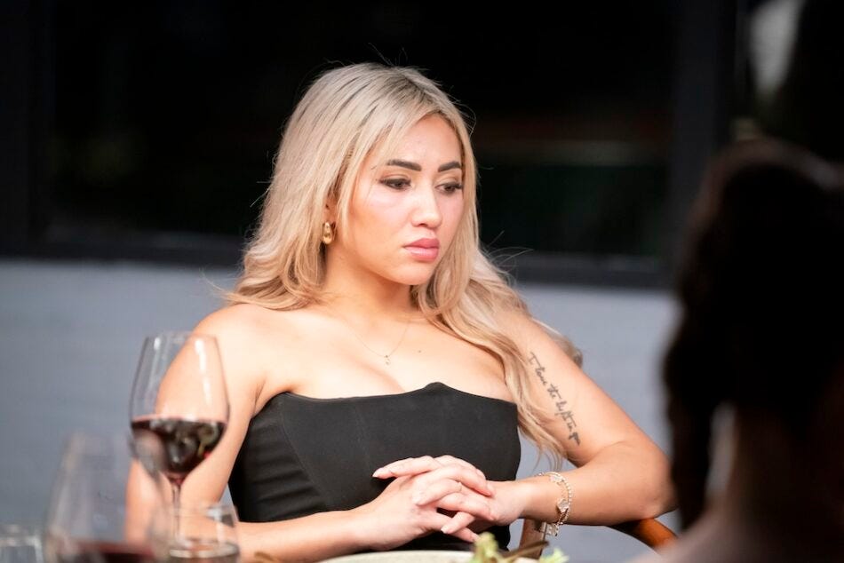 Awhina looks sad at the final MAFS 2025 dinner party. 