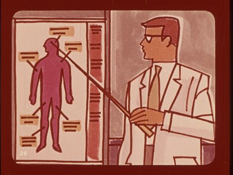 A series of gorgeous illustrations from the 1968 “Drug Abuse: Glue-Sniffing and Pills”