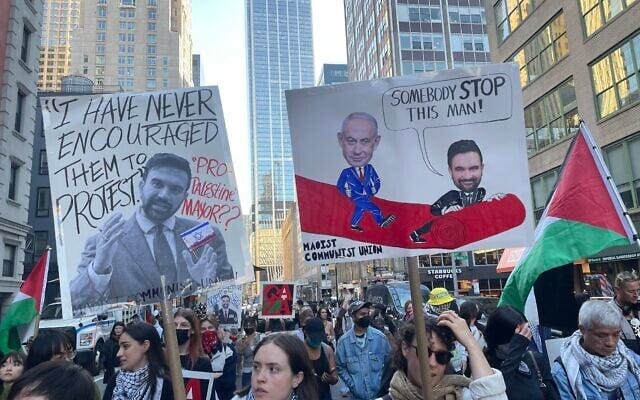 Anti-Zionist protesters rally against Mayor Zohran Mamdani, in New York City, October 7, 2026. (Luke Tress/Times of Israel) Anti-Zionist protesters rally against Mayor Zohran Mamdani, in New York City, October 7, 2026. (Luke Tress/Times of Israel)