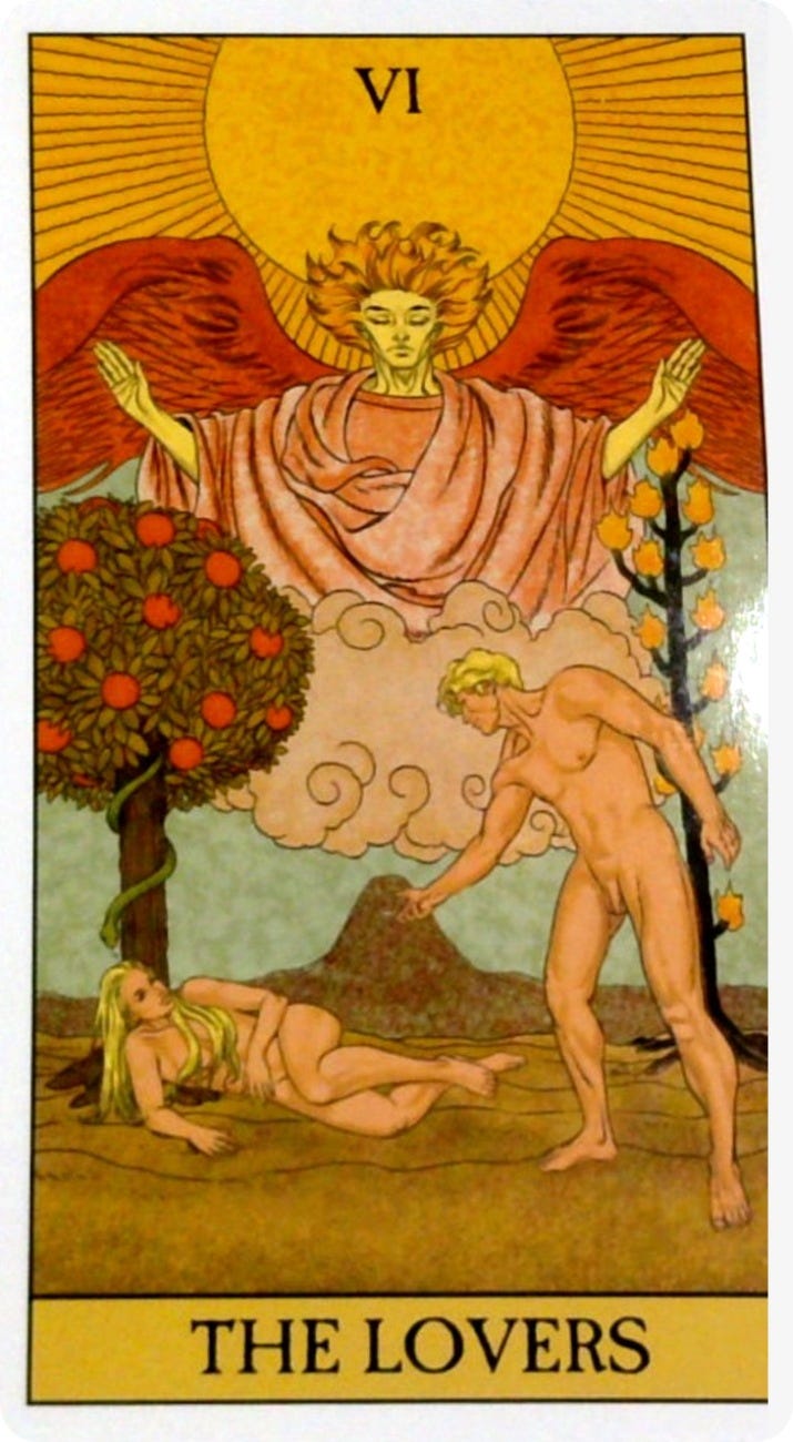 The Lovers tarot card and the Embracing oracle card.