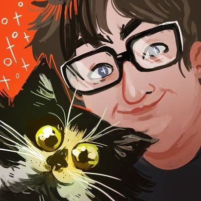 An illustration of Cass Marshall and a cat with their faces close together. An illustration of Cass Marshall and a cat with their faces close together.