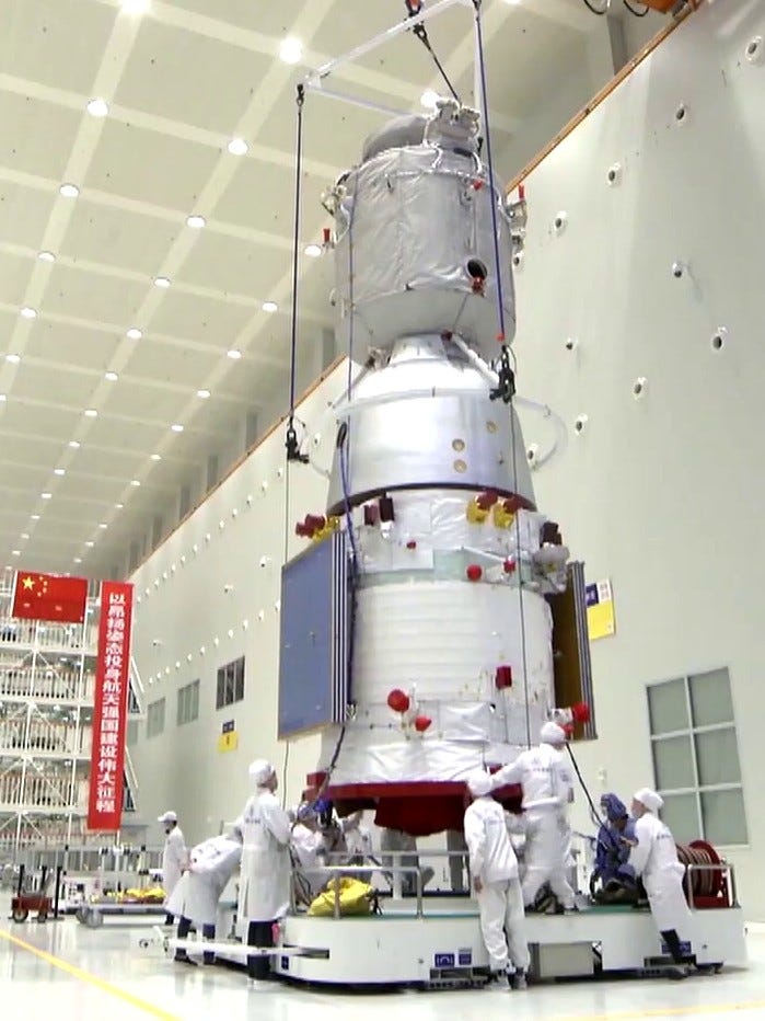 The Shenzhou-14 spacecraft during launch preparations at the Jiuquan Satellite Launch Center.