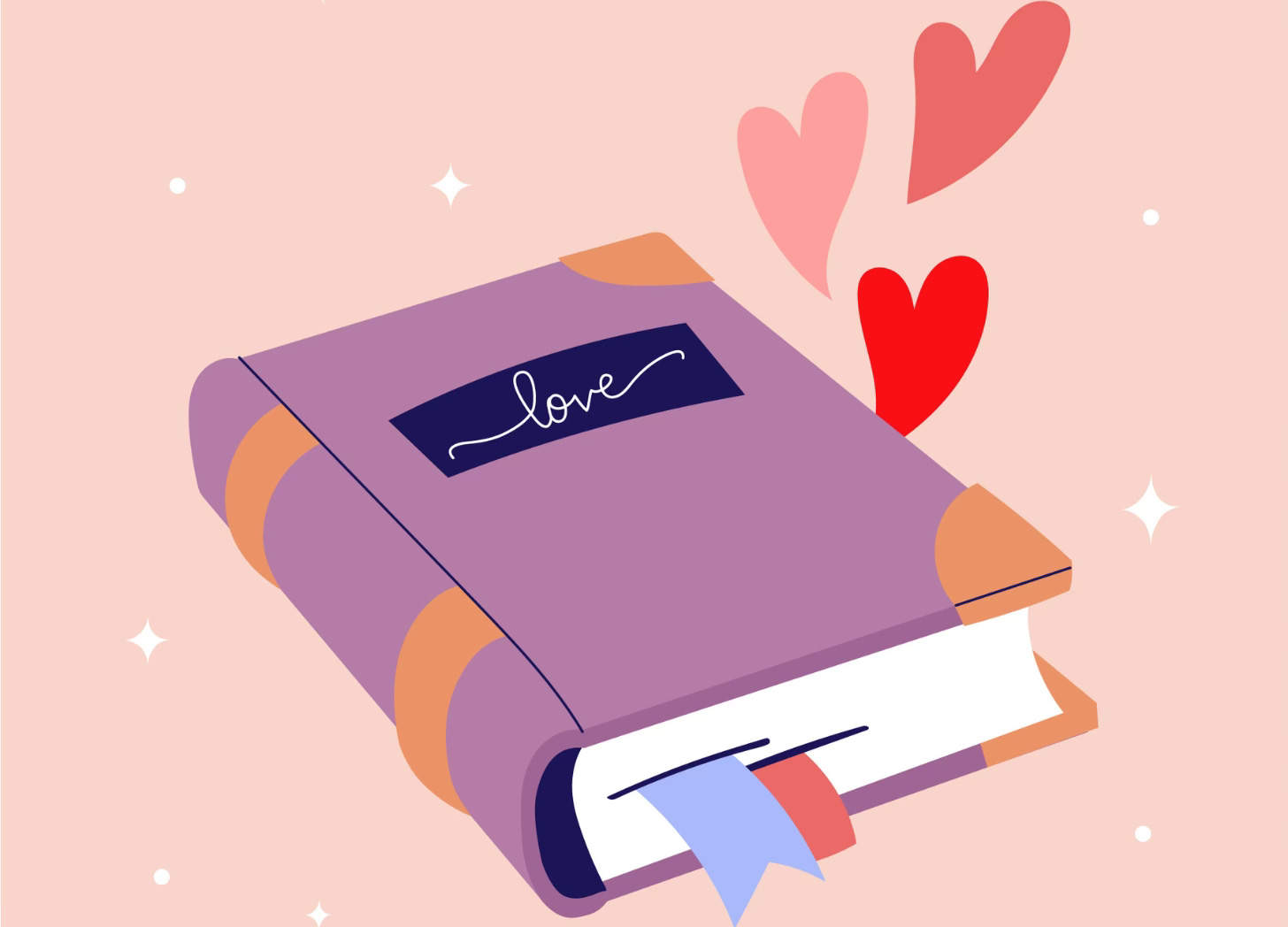 purple book with love written on it with hearts and stars floating in background