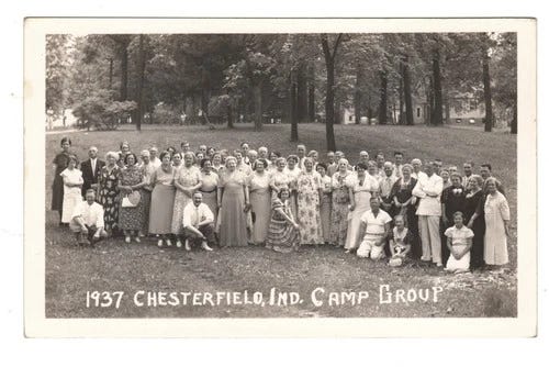 Real Photo Postcard 1937 Chesterfield Indiana Spiritualist Camp Group Madison - Picture 1 of 2