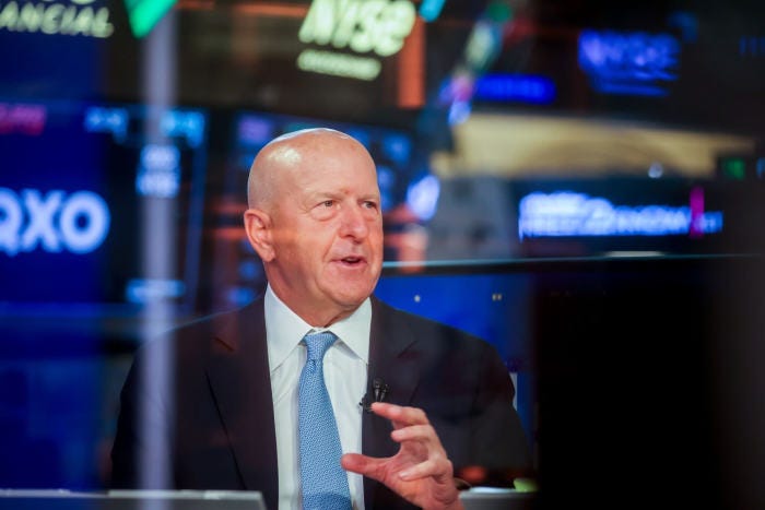 David Solomon, Goldman Sachs CEO, speaking at the NYSE.