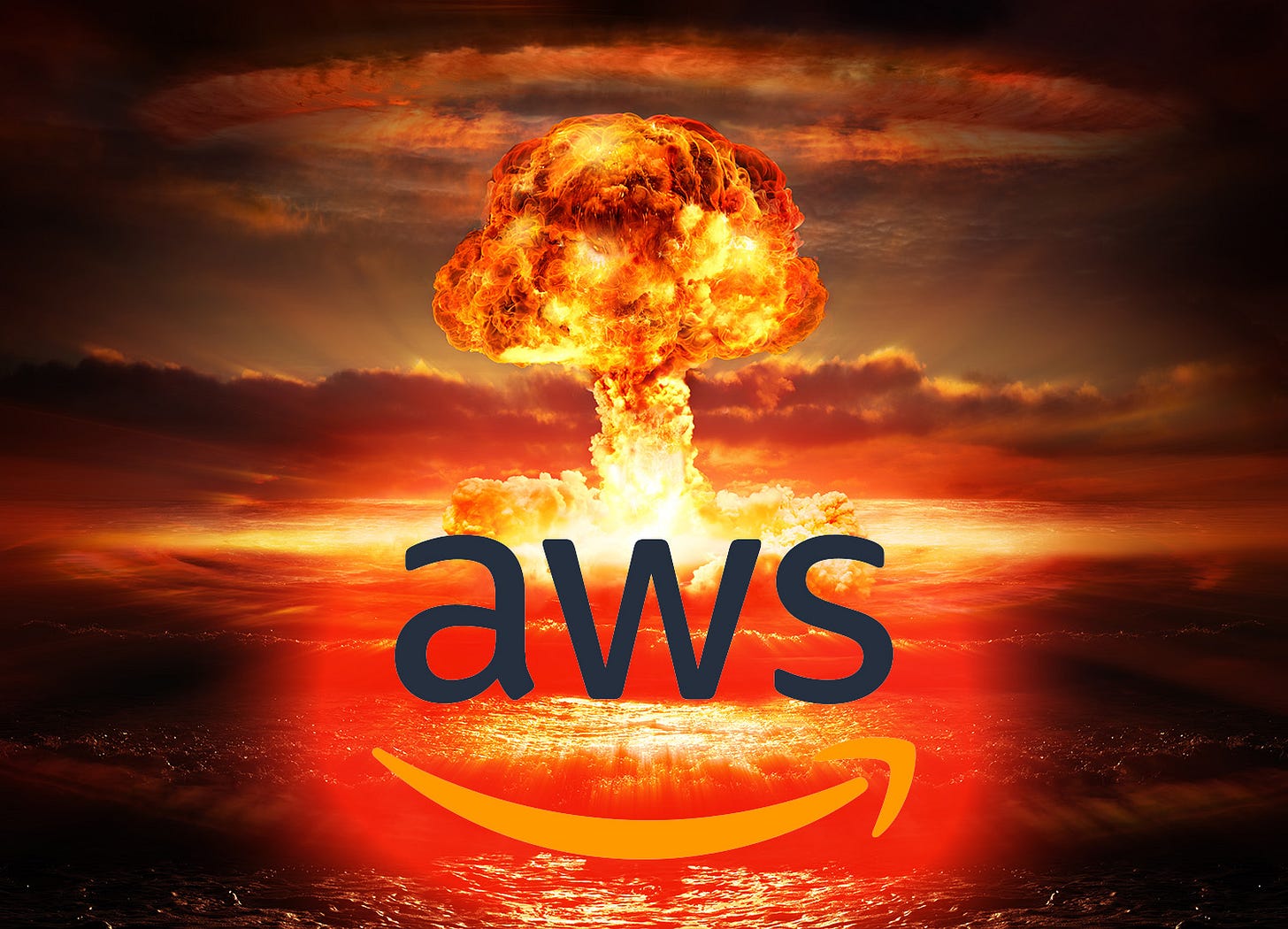 Image of AWS logo and nuclear fireball