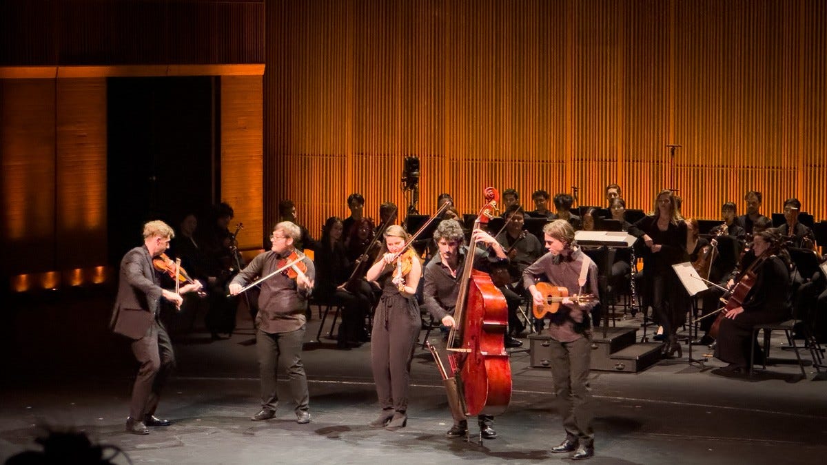 Juilliard Fiddle Club Lydia Becker, Violin Jimmy Drancsak, Violin Graham Cohen, Viola Nathan Francisco, Tenor Guitar Logan Zaud, Double Bass