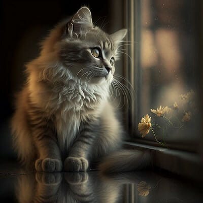 Cat photo of a kitten looking out of the window, generated by Midjourney