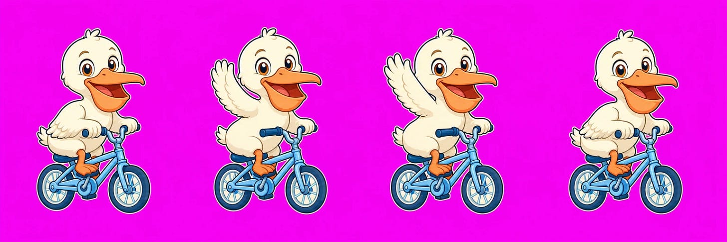 Four frames of the animation presented on a bright magenta background