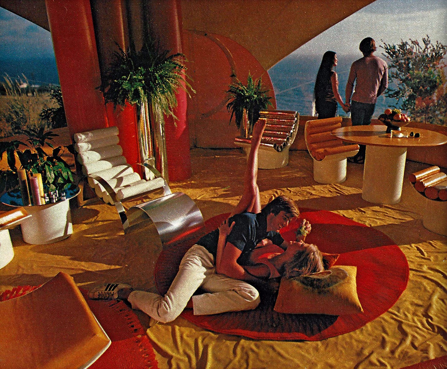 Interior scene of inflatable bubble house, Playboy, April 1972.