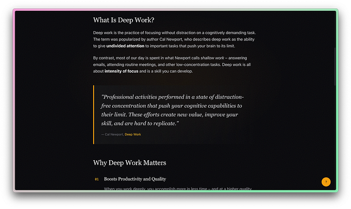 Screenshots of Claude Code's design of a blog post