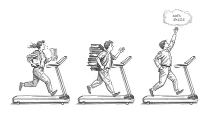 Three people on treadmills representing failed AI adaptation strategies going nowhere