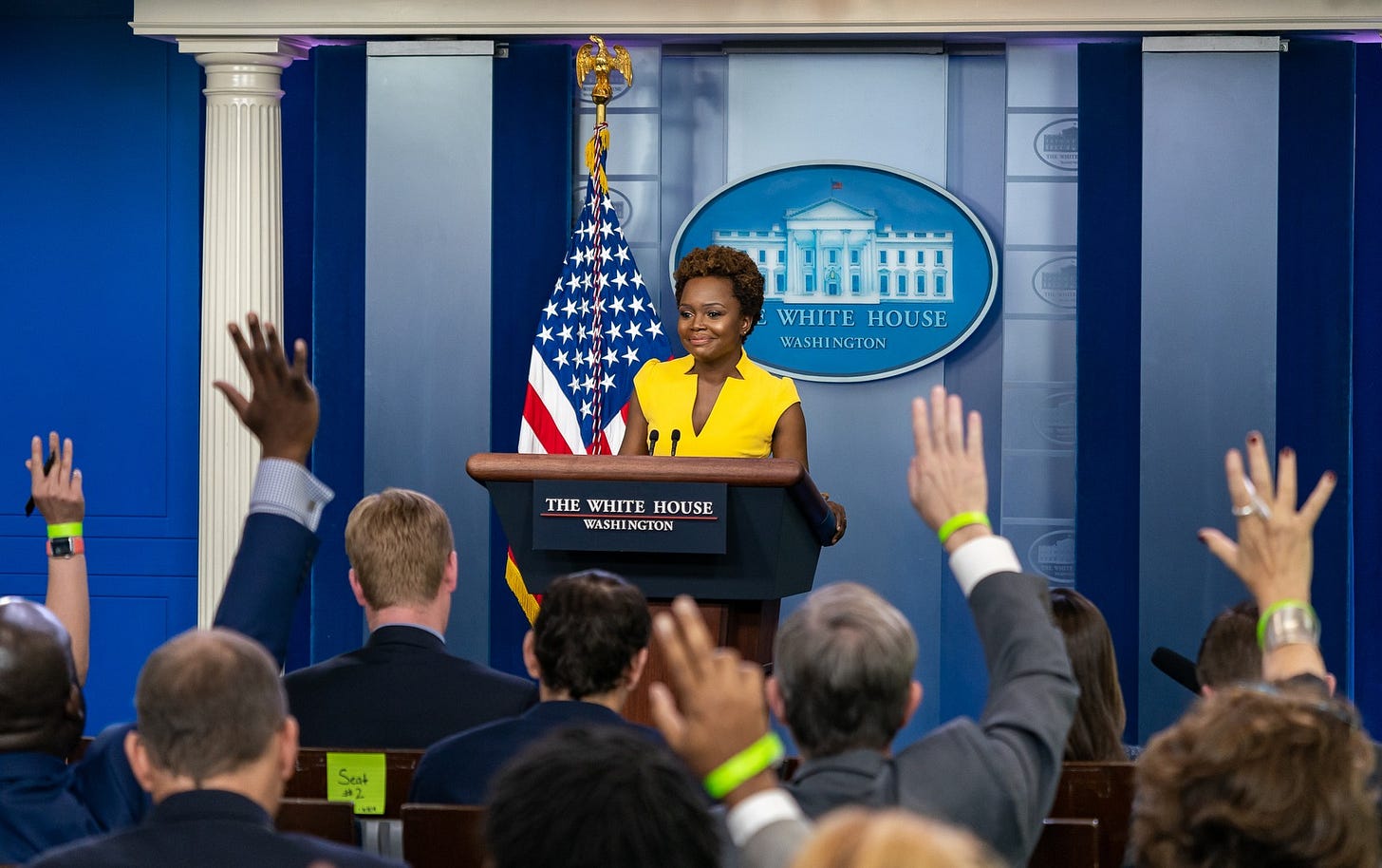 Biden Press Secretary Karine Jean-Pierre would not allow National Security Council spokesperson John Kirby to address the media from the White House podium about the President’s tentative Israel-Hamas cease-fire, which was making headlines on her last day - an event choreographed to be all about her. Biden Press Secretary Karine Jean-Pierre would not allow National Security Council spokesperson John Kirby to address the media from the White House podium about the President’s tentative Israel-Hamas cease-fire, which was making headlines on her last day - an event choreographed to be all about her.