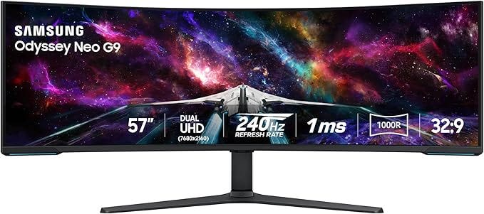 Samsung 57&#34; Odyssey Neo G9 (G95NC) Series Dual 4K UHD 1000R Curved Gaming Monitor, 240Hz, 1ms with DisplayPort 2.1, Quantum Mini-LED, DisplayHDR 1000, AMD FreeSync Premium Pro, LS57CG952NNXZA