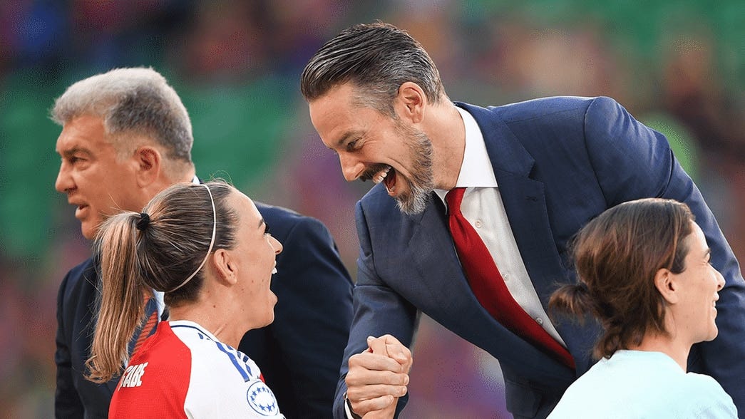 Josh Kroenke congratulates Katie McCabe on winning the Champions League Josh Kroenke congratulates Katie McCabe on winning the Champions League