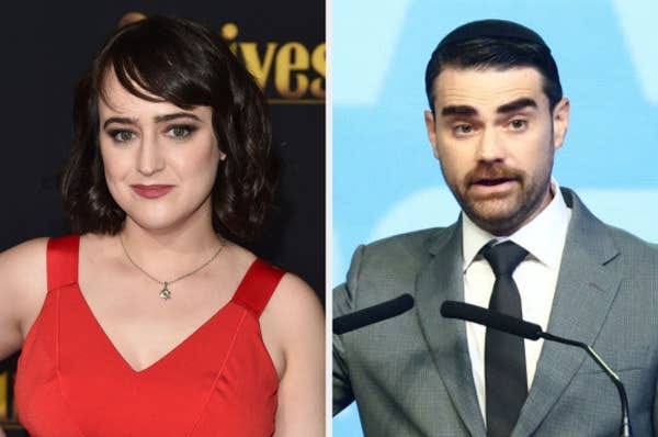 Two people side by side; left: a person in a sleeveless red dress, right: a person speaking at a podium in a suit and tie Two people side by side; left: a person in a sleeveless red dress, right: a person speaking at a podium in a suit and tie