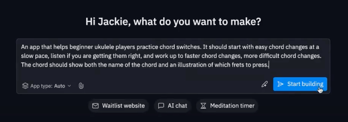 An app that helps beginner ukulele players practice chord switches. It should start with easy chord changes at a slow pace, listen if you are getting them right, and work up to faster chord changes, more difficult chord changes. The chord should show both the name of the chord and an illustration of which frets to press.