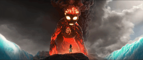 A giant fire goddess looks down on tiny Moana A giant fire goddess looks down on tiny Moana