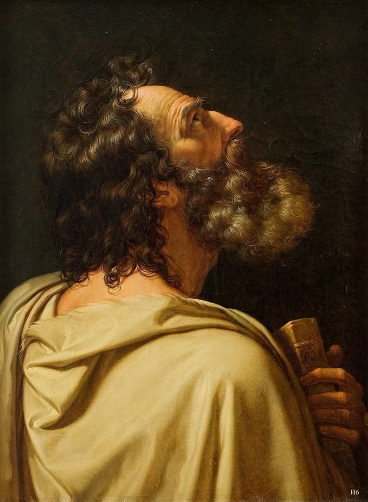 This may contain: a painting of a man with curly hair and beard