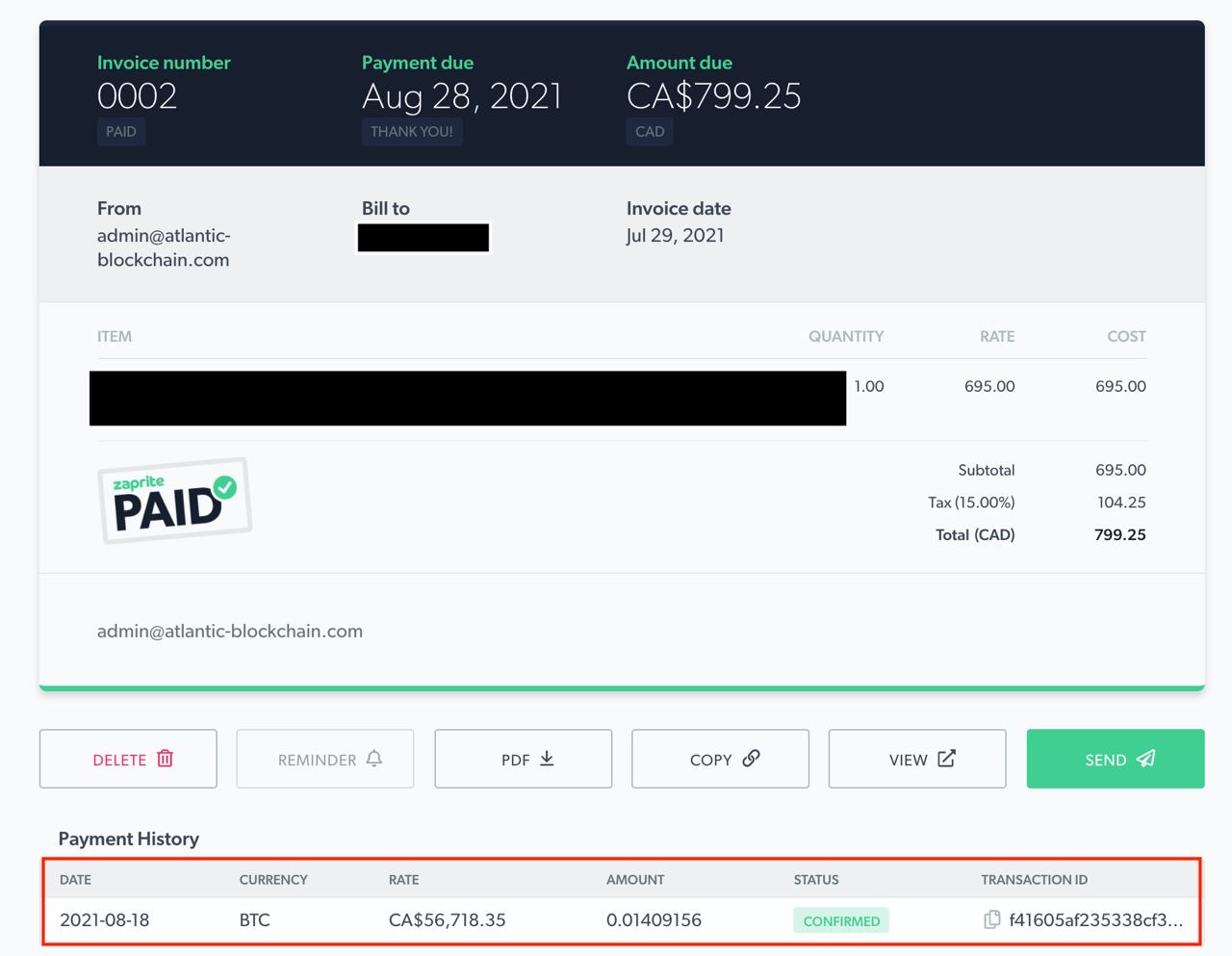 Zaprite invoice