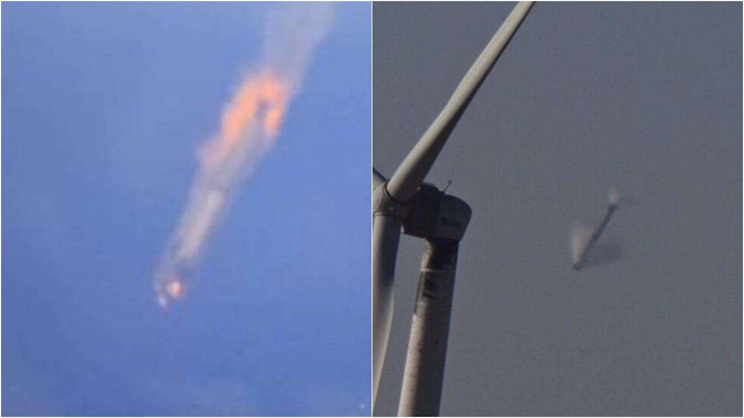 The Long March 12A Y1’s first-stage after reentering the atmosphere (left) and just before its landing burn (right).