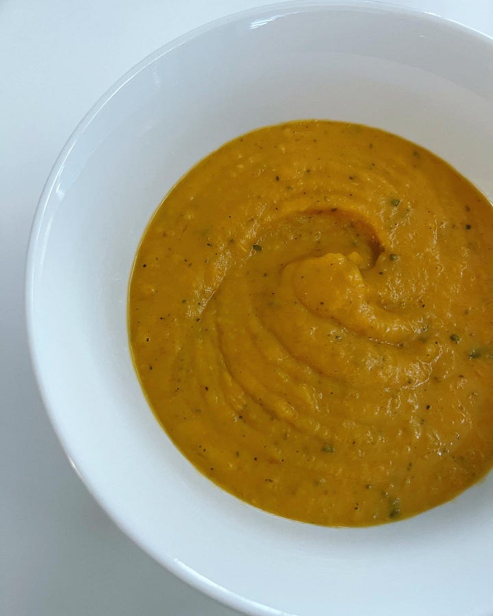 four photos of butternut squash soup that Melissa has made