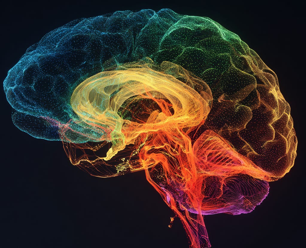 Colorful digital brain glowing in five zones (blue, green, yellow, orange, red), symbolizing different mental states that influence how students feel, act, and learn. Colorful digital brain glowing in five zones (blue, green, yellow, orange, red), symbolizing different mental states that influence how students feel, act, and learn.