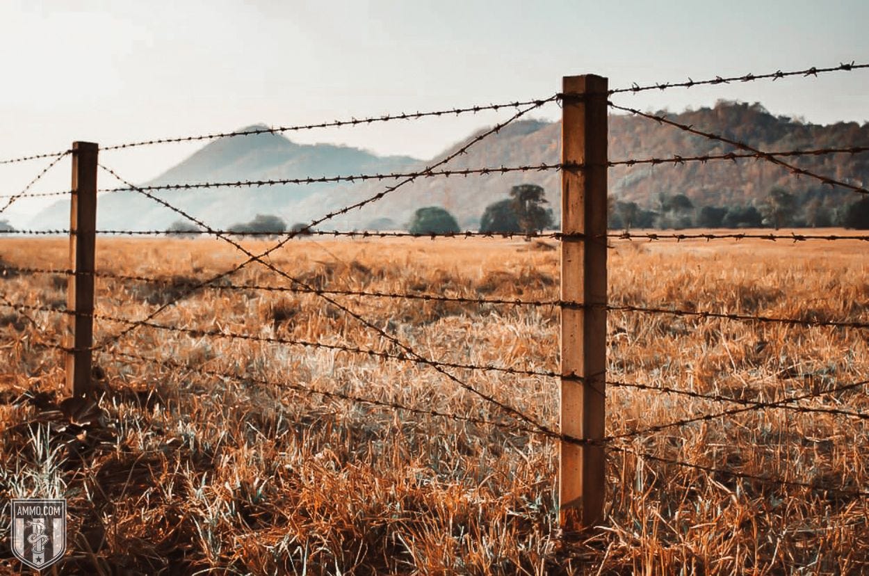 Barbed wire fence