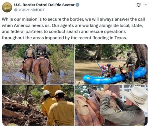 A Border Patrol Horse Patrol Unit from Del Rio, along with USBP Search & Rescue Units are involved in the Kerr County search efforts. A Border Patrol Horse Patrol Unit from Del Rio, along with USBP Search & Rescue Units are involved in the Kerr County search efforts.